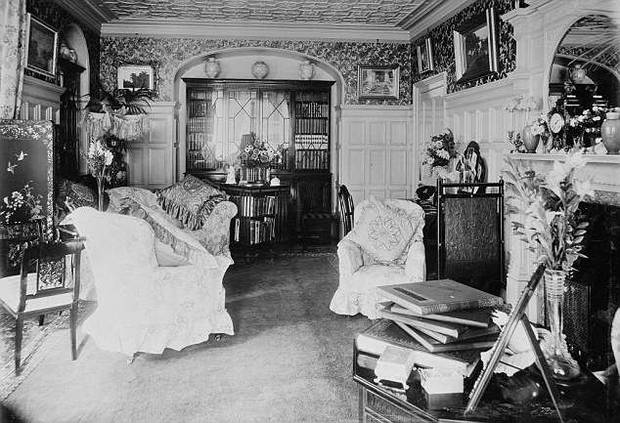 Inside the drawing room at York Cottage at Sandringham pictured in October 1897. Photo / Daily Mail 