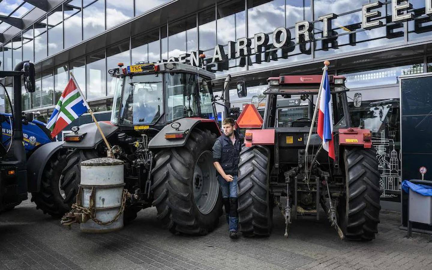 Farmers blocked the entrance to Groningen Airport. Photo / Getty Images