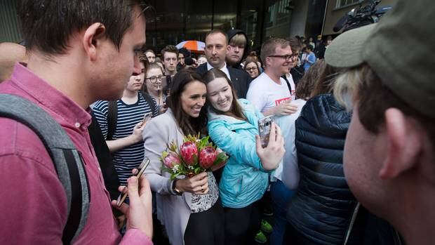 Labour leader Jacinda Ardern promoted the fees-free policy on the campaign trail at Victoria University in Wellington in 2017. Photo / Mark Mitchell 