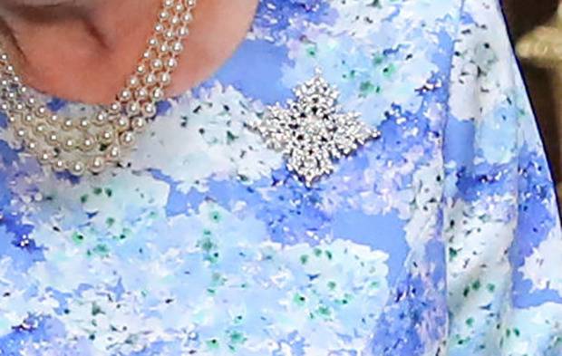 The Sapphire Jubilee Snowflake Brooch was a gift from the Canadian people. Photo / Getty Images