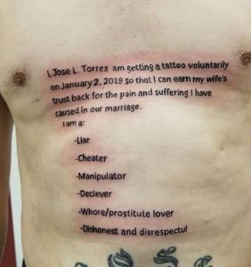 Spot The Typos Cheating Husband Mocked For Awful Tattoo Nz Herald