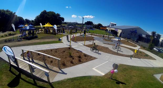 A birds eye view of the Community Bike Park, overlooking the Learn to Ride streets.