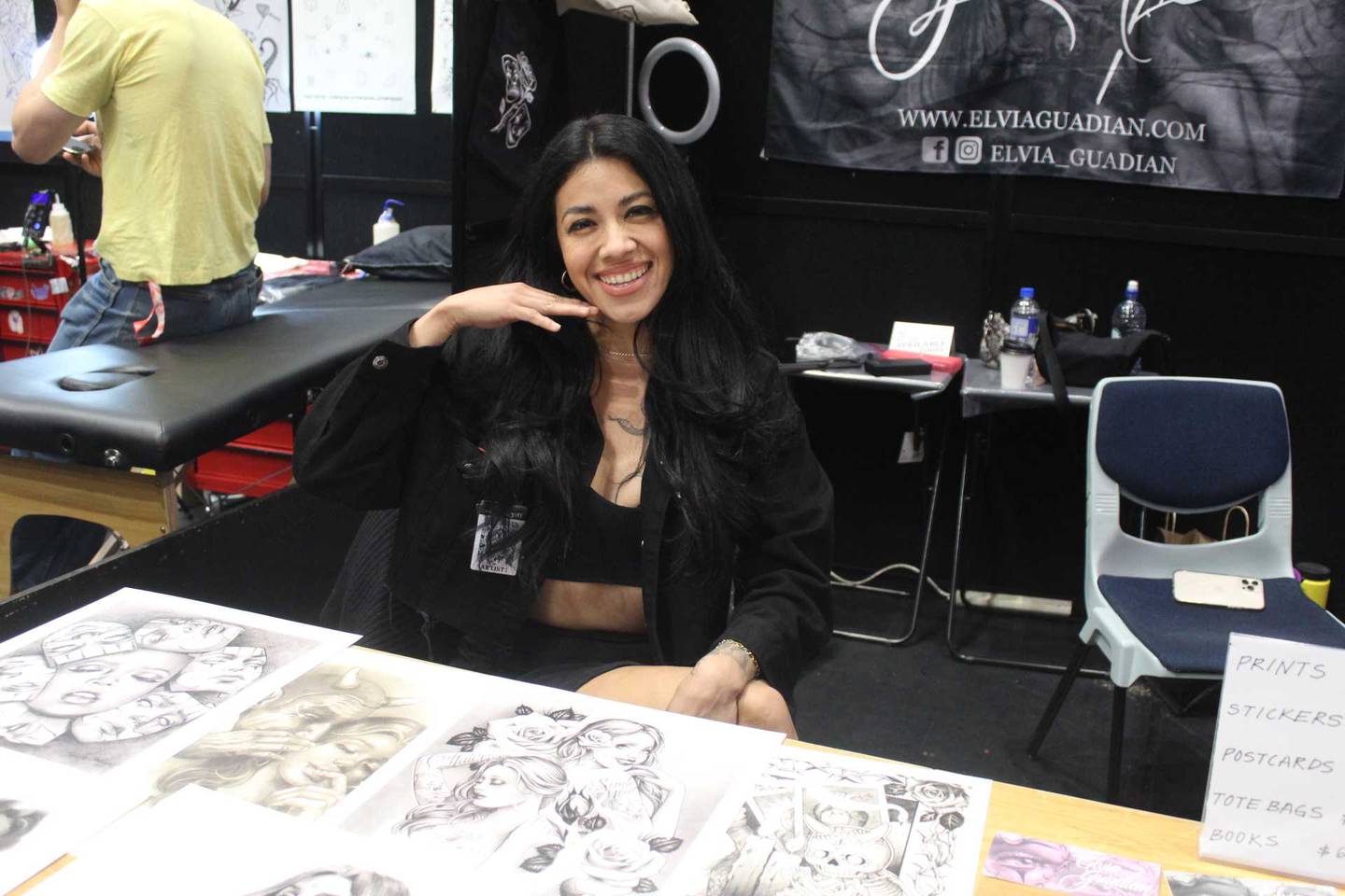Elvia Guardian travelled from Mexico to tattoo at the 2023 New Zealand Tattoo and Art Festival. Photo / Alyssa Smith