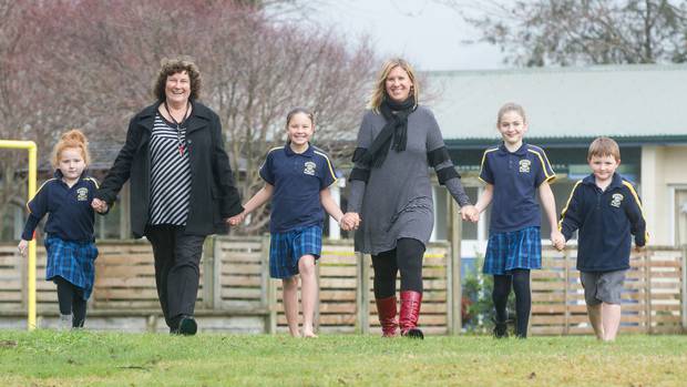 St Michael's Catholic School pupils with their teachers Marion Brits (second from left) and Rachael McLanachan (centre). Photo/Stephen Parker.