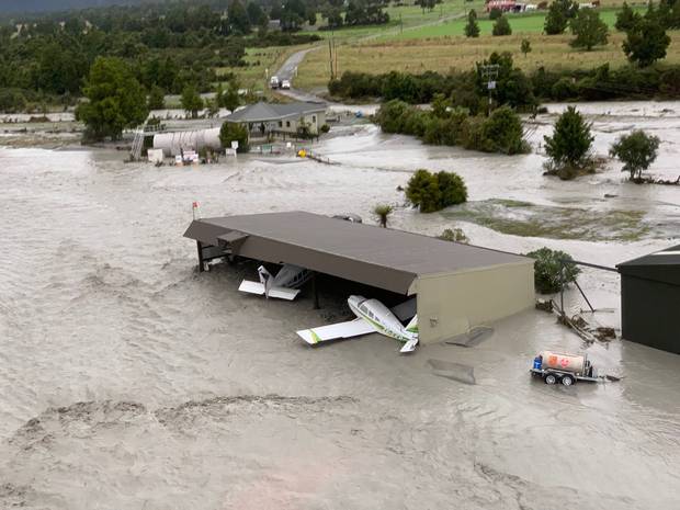 The flood waters have swamped planes in the area. Photo / Wayne Costello, DOC