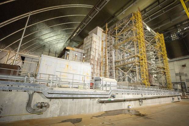 A view inside the New Safe Confinement shelter that spans the remains of the Chernobyl nuclear power plant's Reactor No. 4. Photo / AP