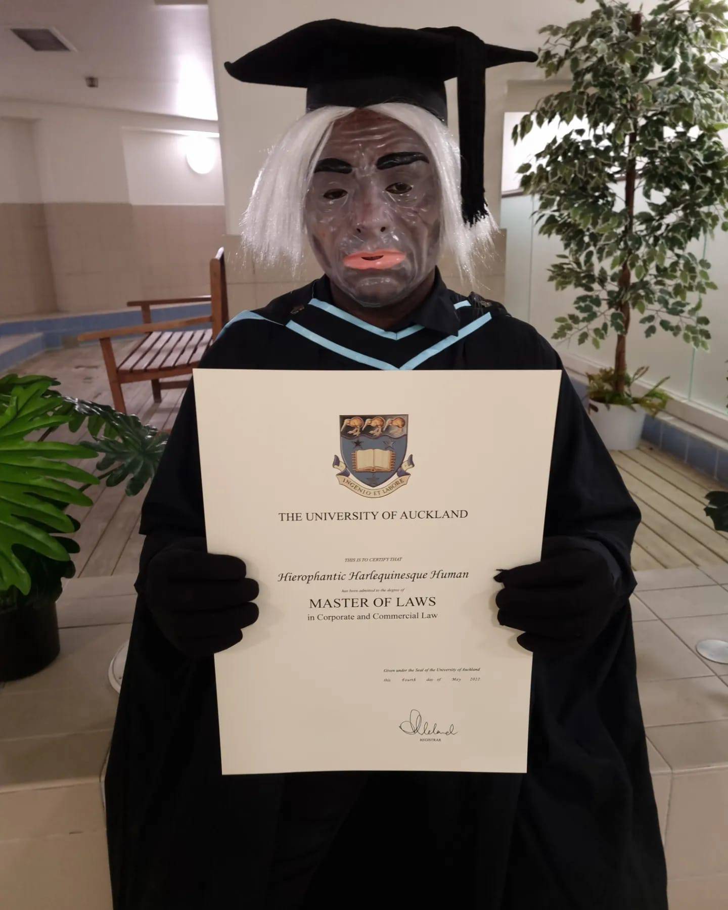 Hierophantic Human graduated with a Master of Laws earlier this year.  Photos / Facebook