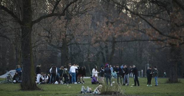 Young people gather in the Volkspark am Friedrichshain in Berlin, Germany. The Berlin Government has banned all events with more than about 50 people but the parks of the city are still used by many.