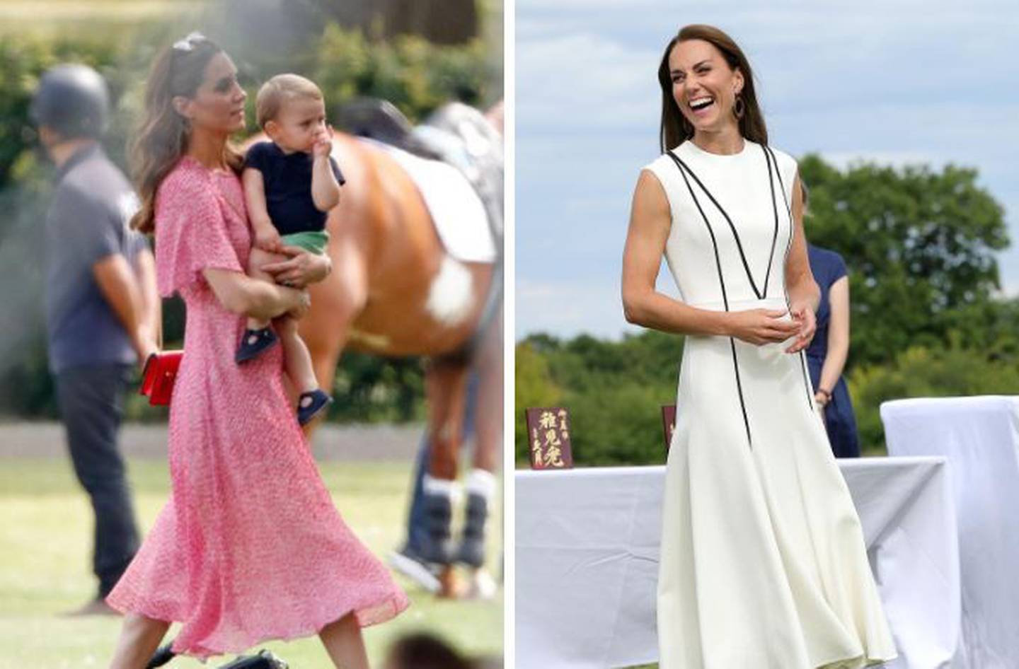 Left, Kate in a $740 LK Bennett drеss and right, in a Emilia Wickstead numbеr