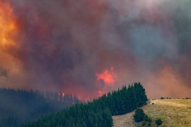 The Nelson fire seen after a flare up near Wakefield. Photo / Aimee Jules