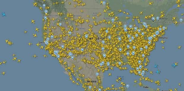 Flight Radar showed that at least 1500 flights were operating in the US. Photo / Flight Radar