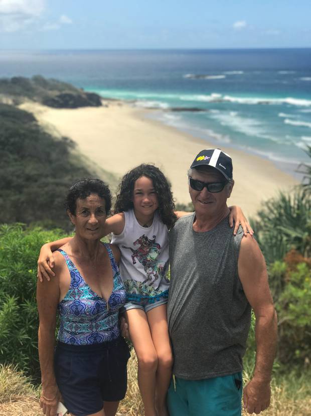 Kiwi Jim Adams, pictured with his wife Diane Adams and grandaughter Teghan Adams, died in a workplace accident in Sydney in 2017. Photo / Supplied