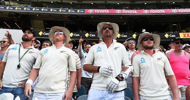 Black Caps fans during day four of the Boxing Day test. Photo / Photosport
