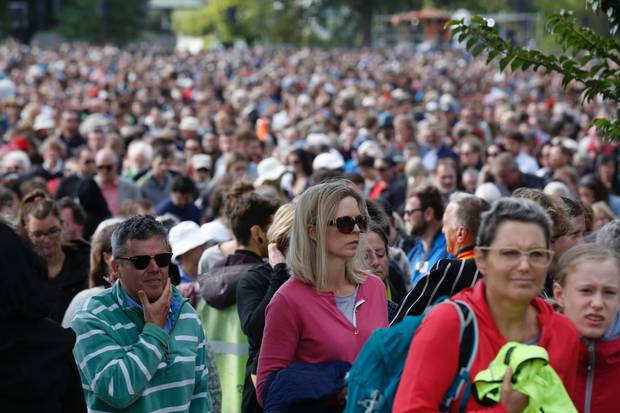 Thousands of mourners attended the national March 15 memorial service in Hagley Park on March 29, 2019. File photo / Dean Purcell 