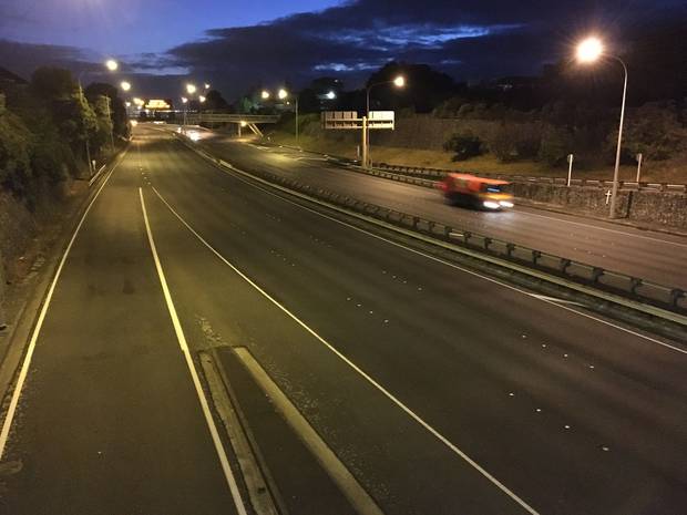 The motorway heading into Wellington was practically empty just before 7am on the first official day of a nationwide lockdown. Photo / Adam Cooper