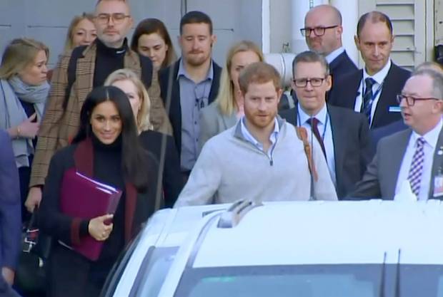 Prince Harry and his wife Meghan, Duke and Duchess of Sussex, arrive in Sydney yesterday. Photo / AP