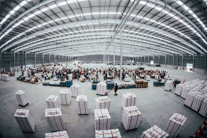 Volunteers packing Christmas Boxes in Auckland in 2023.