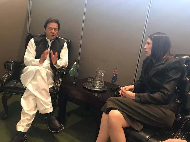 Prime Minister Jacinda Ardern with Pakistan Prime Minister Imran Khan in New York. Photo / PMO