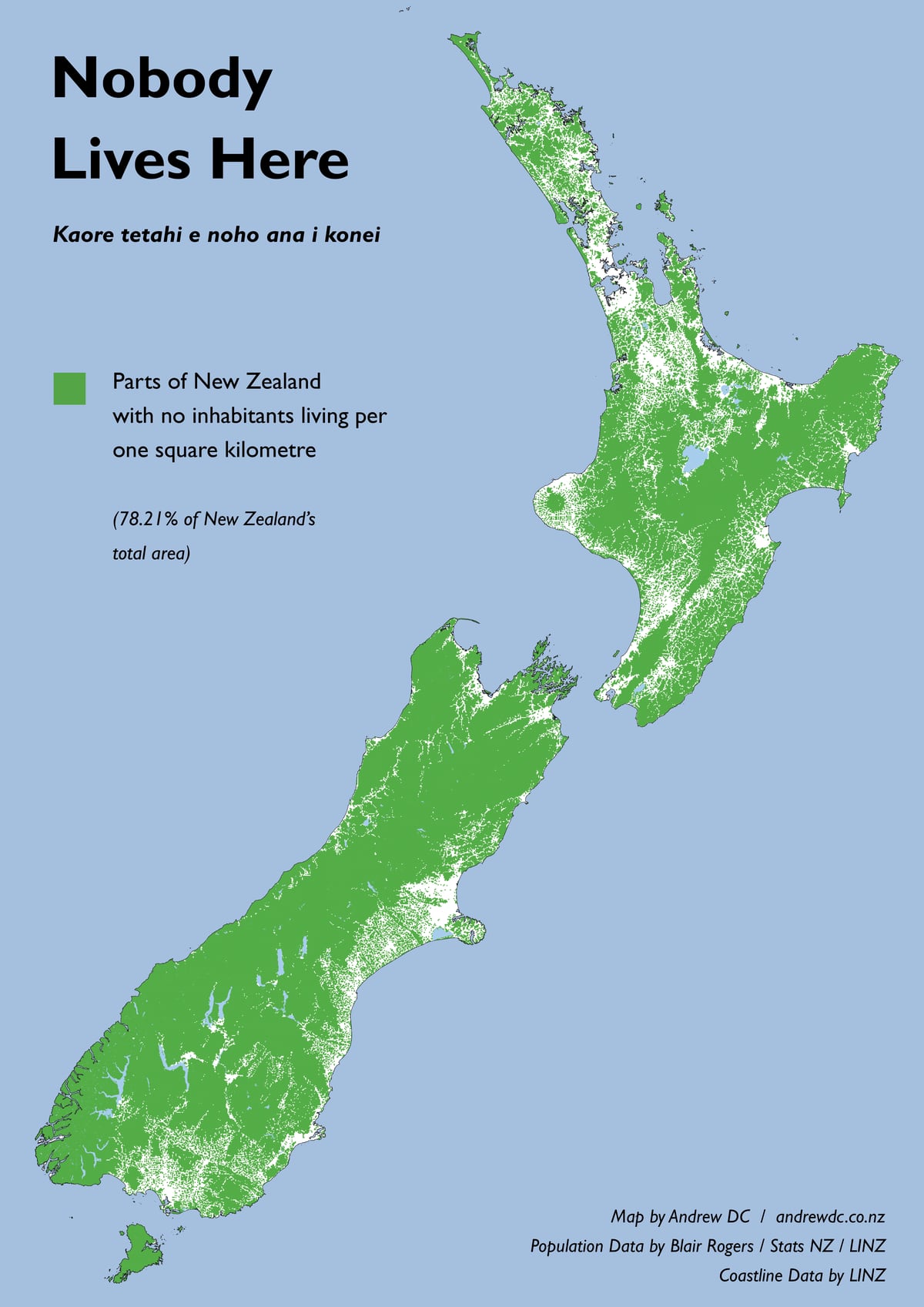 where is new zealand on a map Kiwi Cartographer S Nobody Lives Here Map Shows How Sparse New where is new zealand on a map