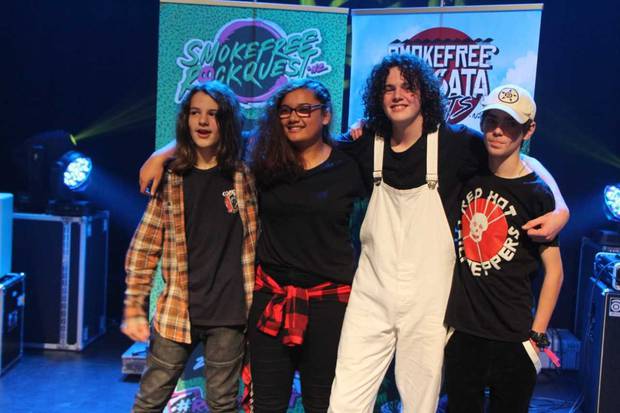 Winning Whanganui High School alt-rock band In Business is (from left) Christian Garratt, Faith Solomona, Max Hughes and Tomas Bidgood. Photo / supplied