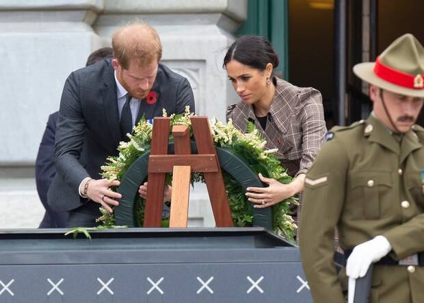 The Duke and Duchess of Sussex laying a wreath at the Tomb of the Unknown Warrior. Photo / Mark Mitchell