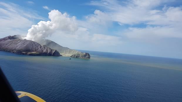 View from the Westpac Rescue Helicopter of the scene at White Island. Photo / Supplied