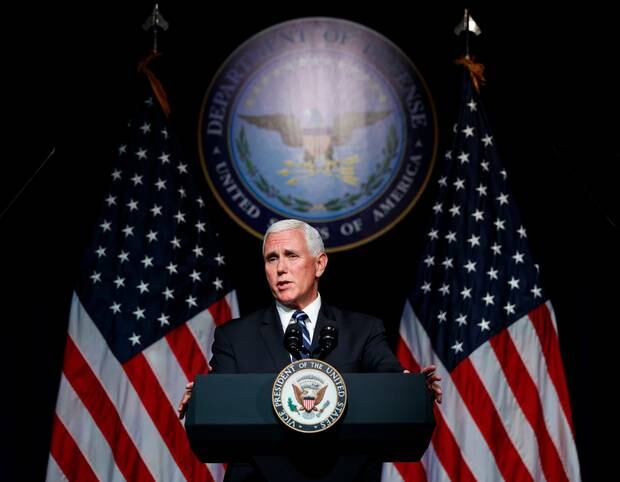 US Vice-President Mike Pence speaks about the creation of a United States Space Force. Photo / AP file