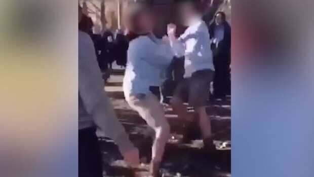 The video shows a fight between a group of Ashburton College students on school grounds. Image / Supplied