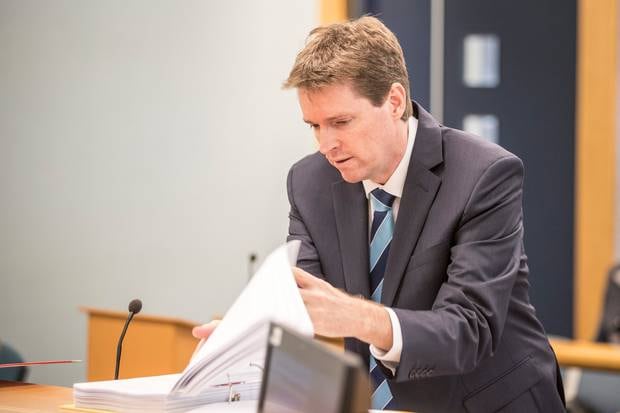 Colin Craig makes his opening remarks in the Colin Craig vs Rachel MacGregor defamation trial in 2018. Photo / Michael Craig