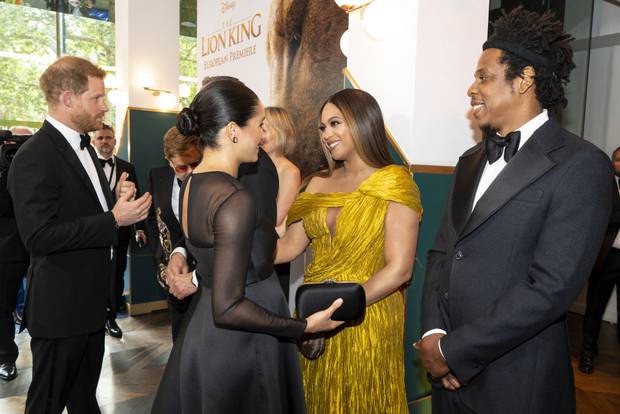 Prince Harry, Meghan Markle, Beyonce, and Jay-Z at the European premiere of The Lion King. Photo / Getty Images