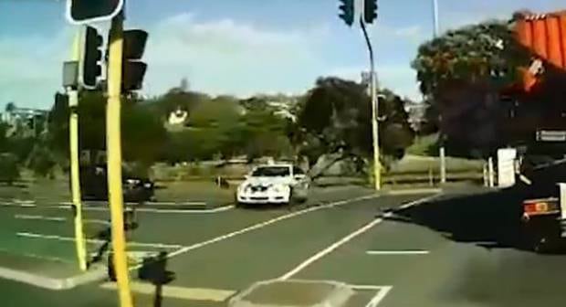 The police office reacts quickly, swiftly pulling a U-turn to catch the dangerous cyclist. Photo / Geffen Transport