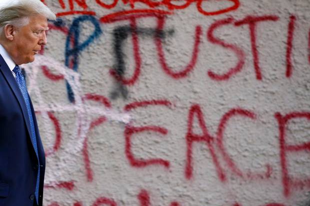 President Donald Trump walks from the White House through Lafayette Park to visit St John's Church. Photo / AP