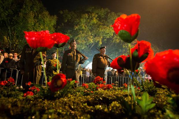 Hastings Anzac Dawn Service at the Hastings Cenotaph. Photo / John Cowpland