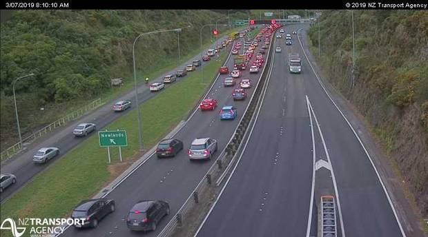 Southbound traffic on SH1 from the Johnsonville Off-ramp about 8.10am. Photo / NZTA Journey Planner 