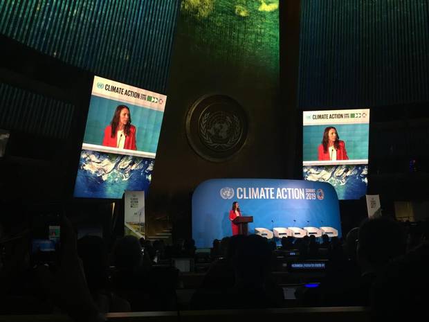 Prime Minister Jacinda Ardern addressing the UN Climate Summit in New York this morning. Photo / PMO
