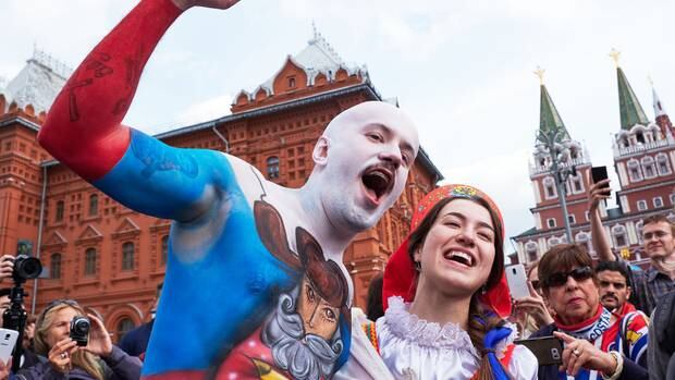 The stern advice for football fans has done nothing to dampen spirits in Moscow. Photo / Oleg Nikishin, Getty