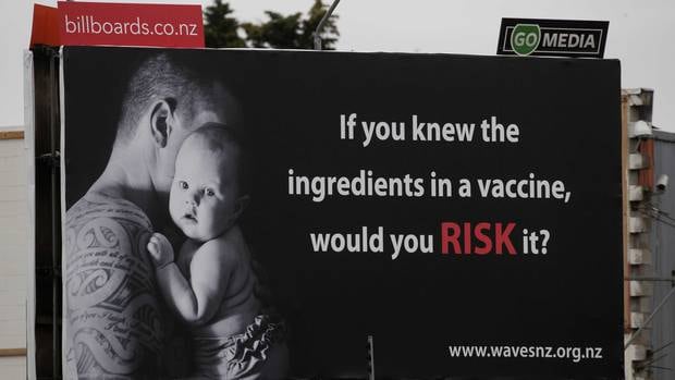 Anti-vaccination group Waves NZ's billboard received 146 complaints. Photo / File