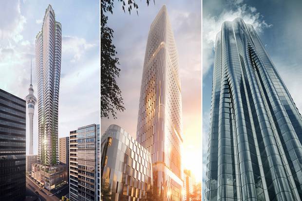 L-R: Designs submitted by Cox architects, Woods Bagot and Elenberg Fraser architects. Photos / Supplied