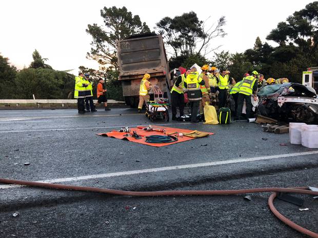 Emergency services worked for more than an hour to free the woman from the car. Photo / Supplied