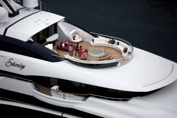 A hot tub sits on the deck of the luxury superyacht Solandge. Photo / Simon Dawson,Bloomberg via Getty Images