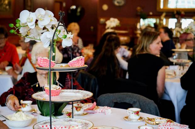 High tea at in the Grand Room comes with sandwiches, scones, fudge and a cinnamon swirl. Photo / Lewis Gardner