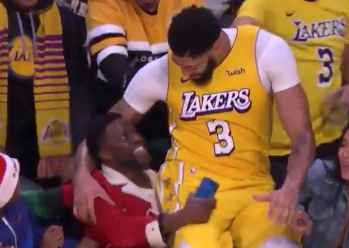 Basketball Nba Stars Anthony Davis And Lebron James Fall Into