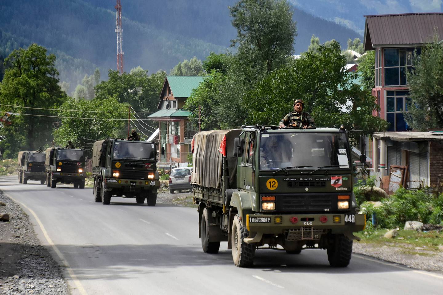 Indian Army convoy moves towards the disputed area. Photo / Getty