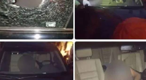 The murdered Malaysian diplomat lies dying in his car after he was gunned down in Madagascar. Photo / Twitter / Supplied 