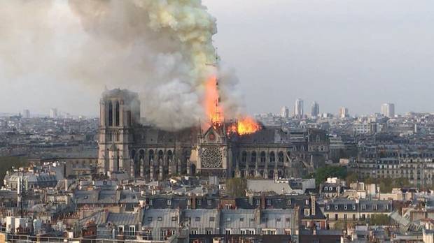 Cathédrale Notre-Dame de Paris before the spire collopsed. Photo / Twitter