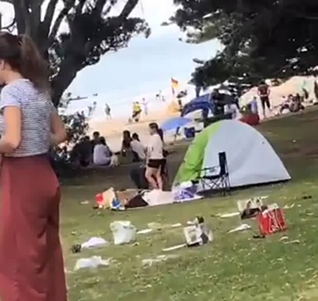 Rubbish left on the reserve at Takapuna Beach.