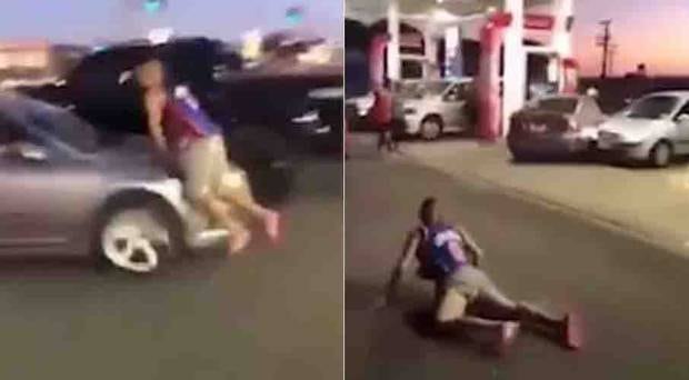 Shocking footage has emerged of a driver running over a pedestrian and crashing into a parked car at a Manurewa Mobil petrol station on Monday night.