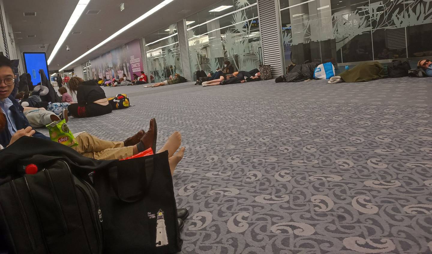 Flight QF163 was diverted to Auckland Airport and passengers were forced to sleep on the floor. Photo / Supplied