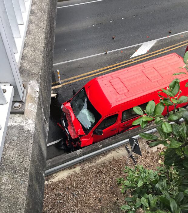 The crashed Crown moving van.