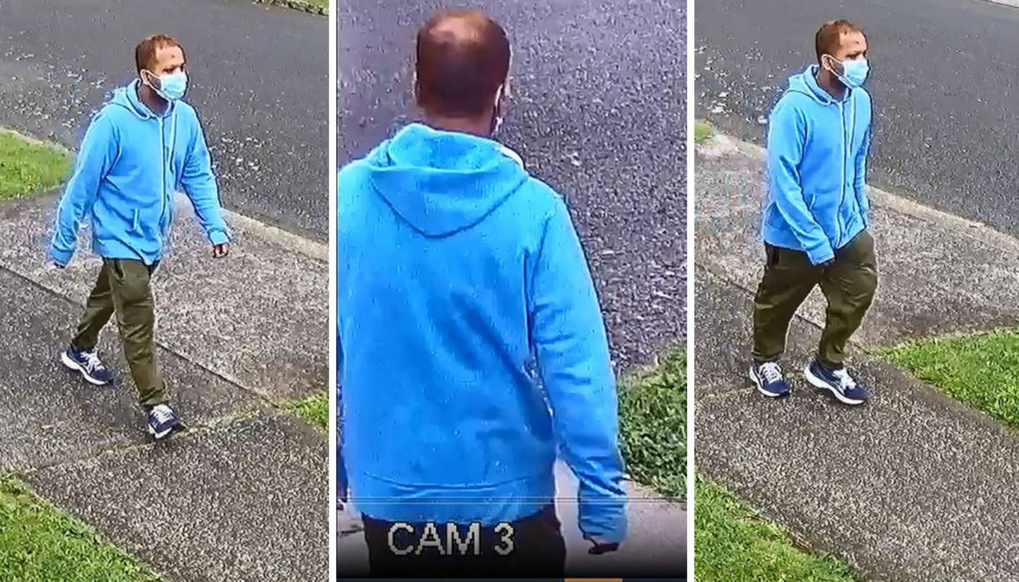 Police describe the man of interest as dark-skinned, with balding hair and a distinctive mark on his forehead. Photo / NZ Police